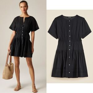 NWT J CREW Pintuck mini shirt-dress in cotton voile in black